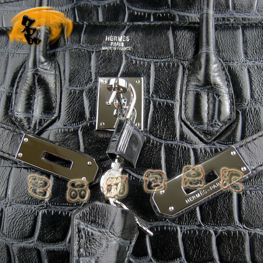 6089 Hermes 鱷魚紋手提包 Hermes女包 Hermes Birkin 鉑金包 黑色銀扣(35)