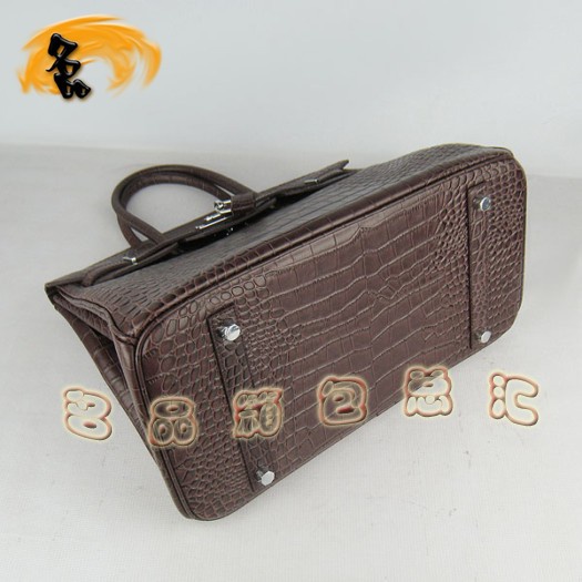 6089 Hermes 鱷魚紋手提包 Hermes女包 Hermes Birkin 鉑金包 深啡色銀扣(35)