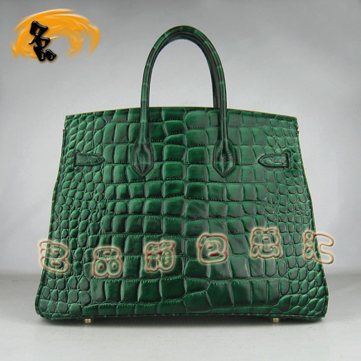 6089 Hermes 鱷魚紋手提包 Hermes女包 Hermes Birkin 鉑金包 深綠色金扣(35)