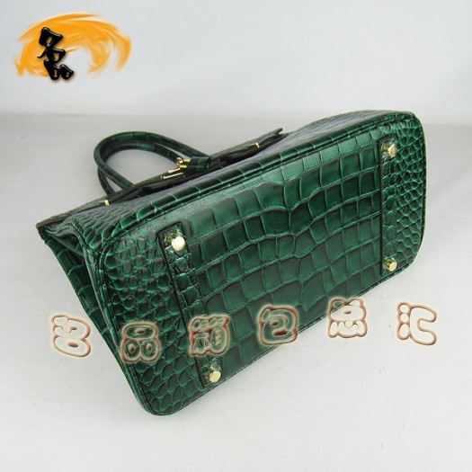 6089 Hermes 鱷魚紋手提包 Hermes女包 Hermes Birkin 鉑金包 深綠色金扣(35)