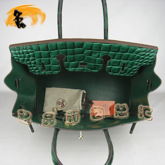 6089 Hermes 鱷魚紋手提包 Hermes女包 Hermes Birkin 鉑金包 深綠色金扣(35)