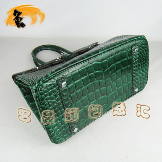 6089 Hermes 鱷魚紋手提包 Hermes女包 Hermes Birkin 鉑金包 深綠色銀扣(35)