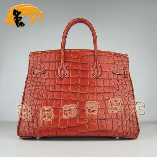 6089 Hermes 鱷魚紋手提包 Hermes女包 Hermes Birkin 鉑金包 深橙色銀扣(35)