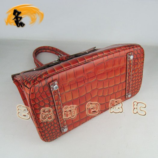 6089 Hermes 鱷魚紋手提包 Hermes女包 Hermes Birkin 鉑金包 深橙色銀扣(35)