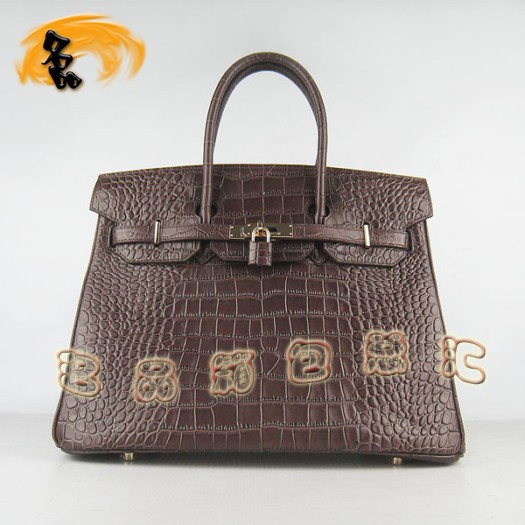 6089 Hermes 鱷魚紋手提包 Hermes女包 Hermes Birkin 鉑金包 深啡色金扣(35)