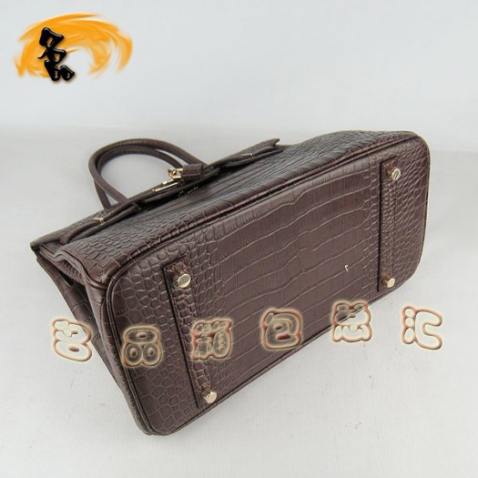 6089 Hermes 鱷魚紋手提包 Hermes女包 Hermes Birkin 鉑金包 深啡色金扣(35)