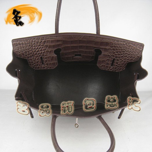 6089 Hermes 鱷魚紋手提包 Hermes女包 Hermes Birkin 鉑金包 深啡色金扣(35)