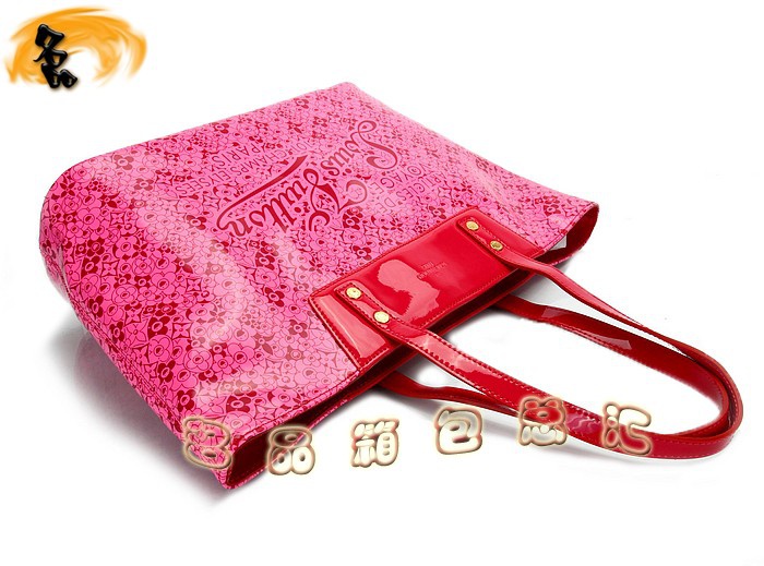 M93160 LV最新款沙灘包 LV亮皮女包 LV單肩包 LV女包 村上隆設計 桃紅色