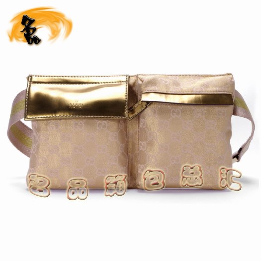 28566 GUCCI金色雙G花布腰包 GUCCI時(shí)尚休閑女包 專柜熱賣新款 金色