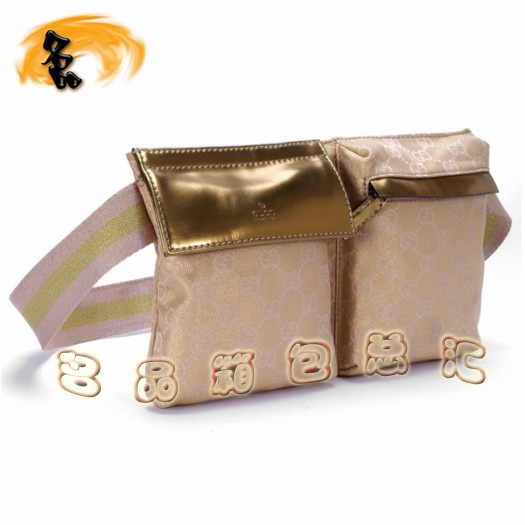 28566 GUCCI金色雙G花布腰包 GUCCI時(shí)尚休閑女包 專柜熱賣新款 金色