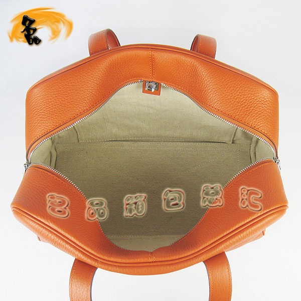 H2802 Hermes進(jìn)口牛皮荔枝紋女包 Hermes單肩包 愛(ài)馬仕手提包 配有絲巾 橙色