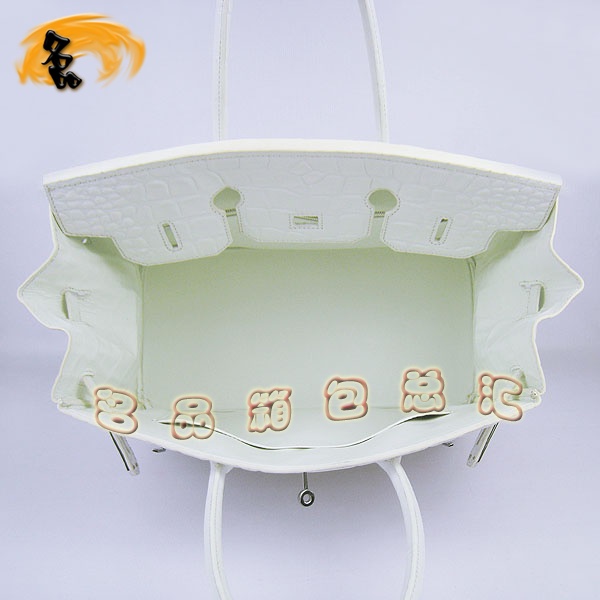 6089 Hermes最新款 手提包 Hermes Birkin 鉑金包 愛馬仕鱷魚紋(35cm) 白色銀扣