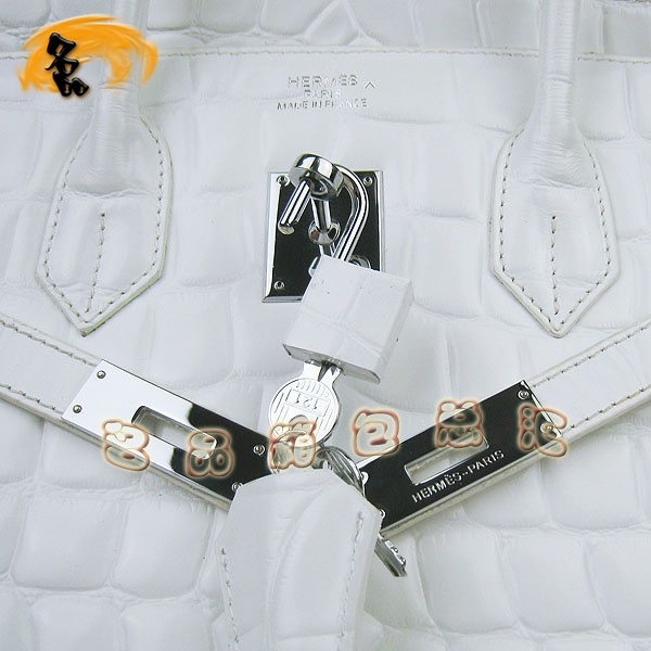 6089 Hermes最新款 手提包 Hermes Birkin 鉑金包 愛馬仕鱷魚紋(35cm) 白色銀扣