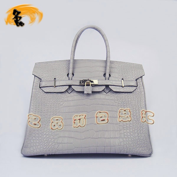 6089 Hermes最新款 手提包 Hermes Birkin 鉑金包 愛馬仕鱷魚紋(35cm) 灰色金扣