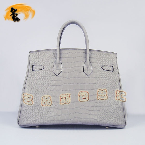 6089 Hermes最新款 手提包 Hermes Birkin 鉑金包 愛馬仕鱷魚紋(35cm) 灰色金扣