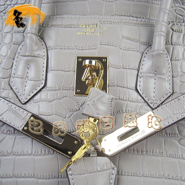 6089 Hermes最新款 手提包 Hermes Birkin 鉑金包 愛馬仕鱷魚紋(35cm) 灰色金扣