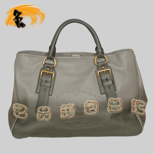 8602 Prada熱銷1:1品質女包 普拉達高檔牛皮手提包 Prada斜挎包 黑配灰色