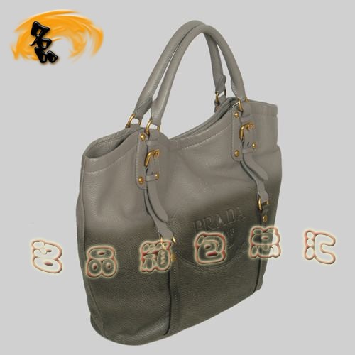 8612 Prada熱銷1:1品質女包 普拉達經典牛皮手提包 Prada肩包 黑配灰色