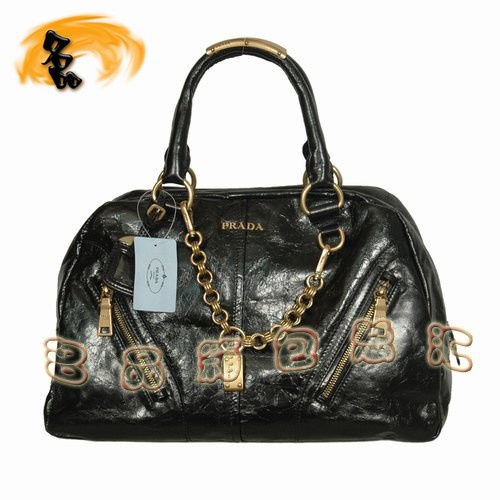 081117 Prada高檔女包 普拉達經典時尚全皮手提包 Prada肩包 黑色