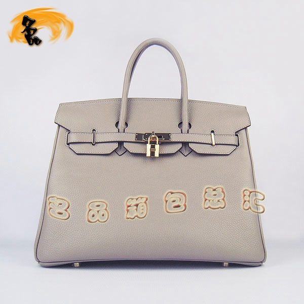 6089 Hermes Birkin 鉑金包 愛馬仕荔枝紋35 時尚手提包 Hermes女包 灰色金扣