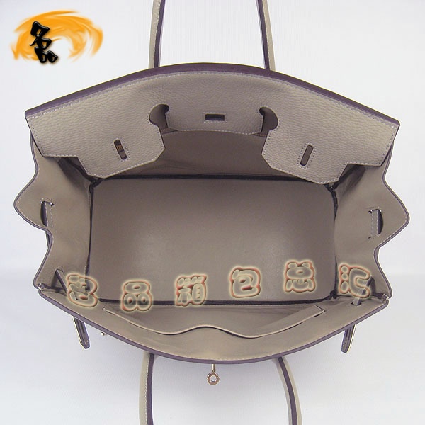 6089 Hermes Birkin 鉑金包 愛馬仕荔枝紋35 時尚手提包 Hermes女包 灰色金扣