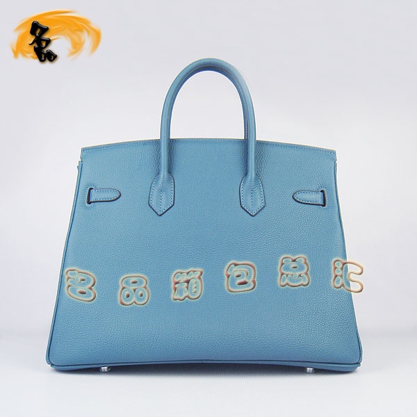 6089 Hermes Birkin 鉑金包 愛馬仕經典荔枝紋 手提包 35 Hermes女包 中藍銀扣
