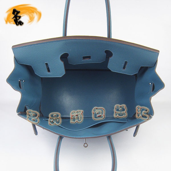6089 Hermes Birkin 鉑金包 愛馬仕經典荔枝紋 手提包 35 Hermes女包 中藍銀扣