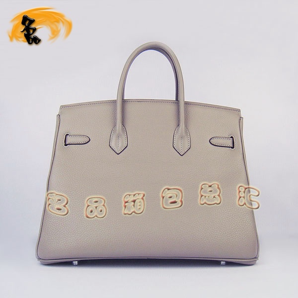 6089 Hermes Birkin 鉑金包 愛馬仕荔枝紋35 時尚手提包 Hermes女包 灰色銀扣
