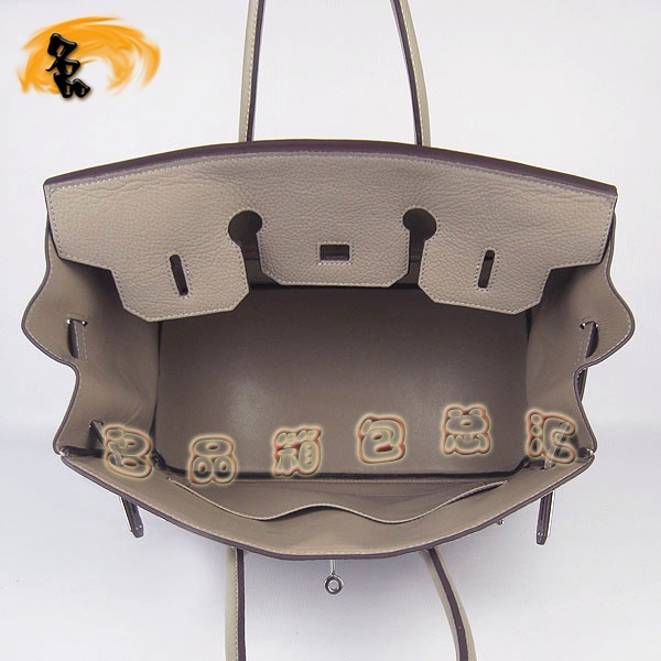 6089 Hermes Birkin 鉑金包 愛馬仕荔枝紋35 時尚手提包 Hermes女包 灰色銀扣
