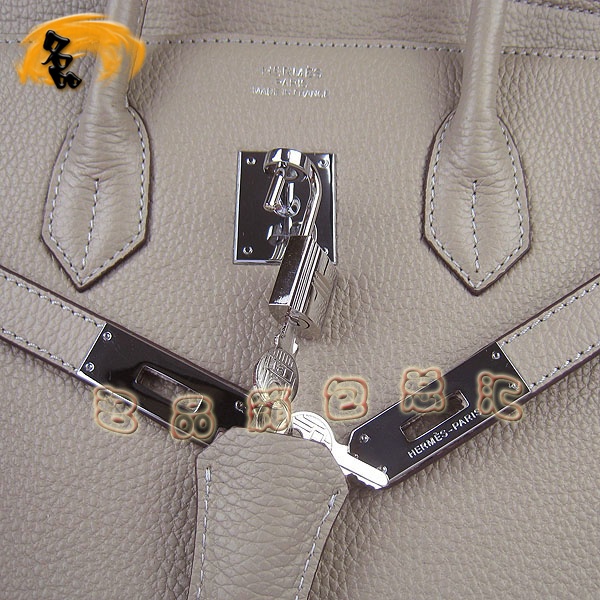 6089 Hermes Birkin 鉑金包 愛馬仕荔枝紋35 時尚手提包 Hermes女包 灰色銀扣