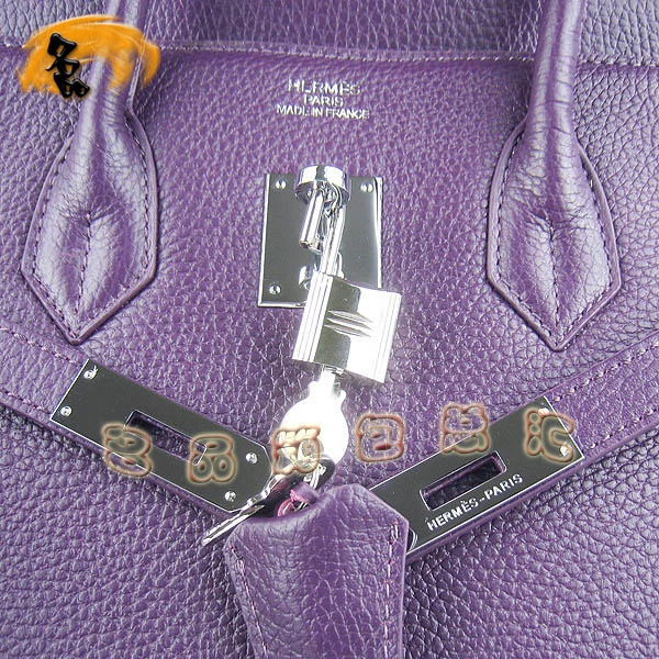6089 Hermes Birkin 鉑金包 愛馬仕經典荔枝紋 手提包 35 Hermes女包 紫色銀扣