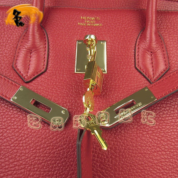6089 Hermes Birkin 鉑金包 愛馬仕荔枝紋35 時尚手提包 Hermes女包 紅色金扣
