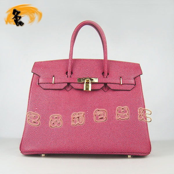 6089 Hermes Birkin 鉑金包 愛馬仕最新款珍珠紋手提包 35 Hermes女包 紅色金扣
