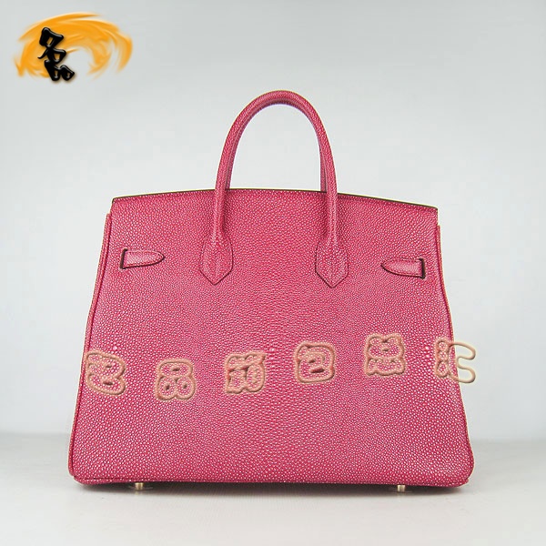 6089 Hermes Birkin 鉑金包 愛馬仕最新款珍珠紋手提包 35 Hermes女包 紅色金扣