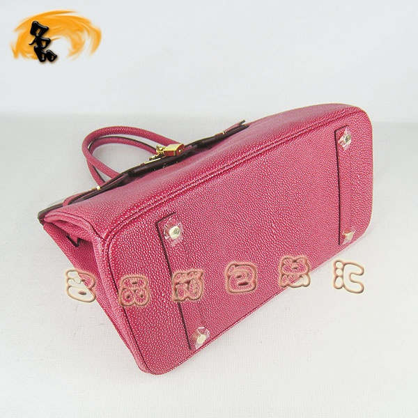 6089 Hermes Birkin 鉑金包 愛馬仕最新款珍珠紋手提包 35 Hermes女包 紅色金扣