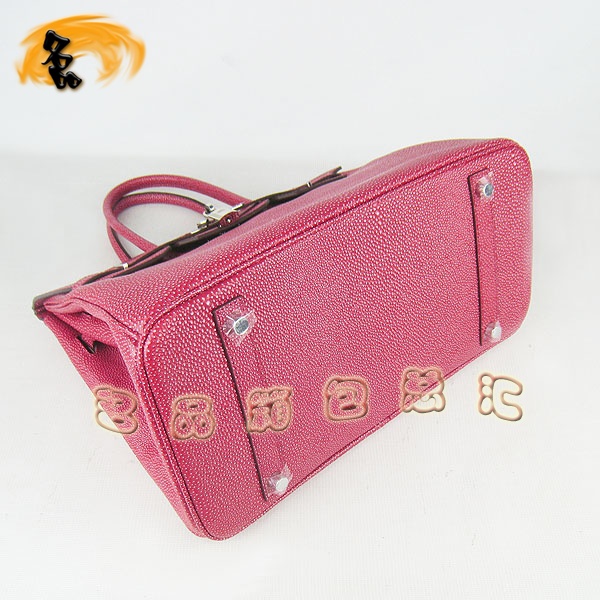 6089 Hermes Birkin 鉑金包 愛馬仕最新款珍珠紋手提包 35 Hermes女包 紅色銀扣
