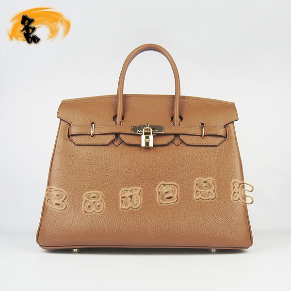 6089 Hermes Birkin 鉑金包 愛馬仕經典荔枝紋 手提包 35 Hermes女包 淺啡金扣