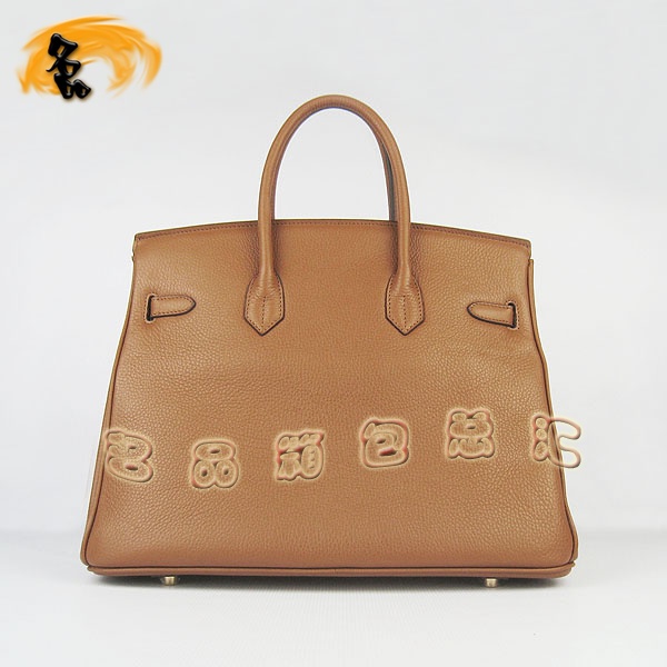 6089 Hermes Birkin 鉑金包 愛馬仕經典荔枝紋 手提包 35 Hermes女包 淺啡金扣