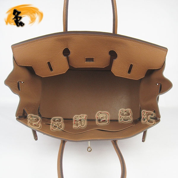 6089 Hermes Birkin 鉑金包 愛馬仕經典荔枝紋 手提包 35 Hermes女包 淺啡金扣