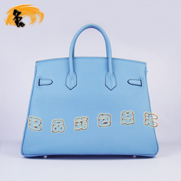 6089 Hermes Birkin 鉑金包 愛馬仕經典荔枝紋 手提包 35 Hermes女包 淺藍銀扣
