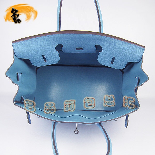 6089 Hermes Birkin 鉑金包 愛馬仕經典荔枝紋 手提包 35 Hermes女包 淺藍銀扣