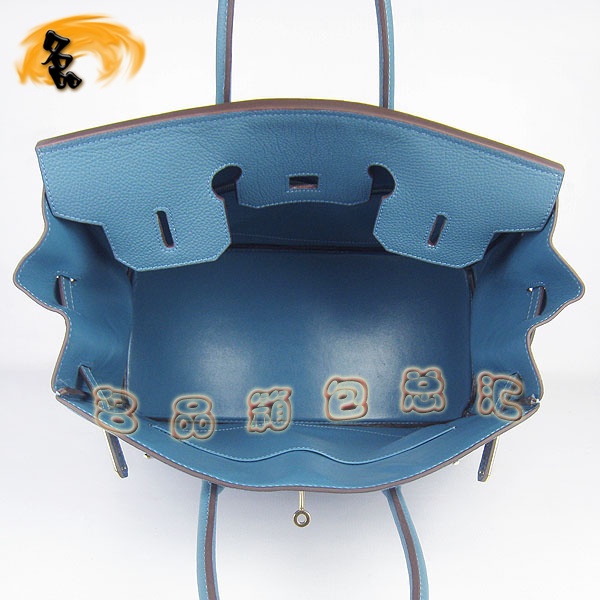6089 Hermes Birkin 鉑金包 愛馬仕經(jīng)典牛頸紋 手提包 35 Hermes女包 中藍(lán)金扣