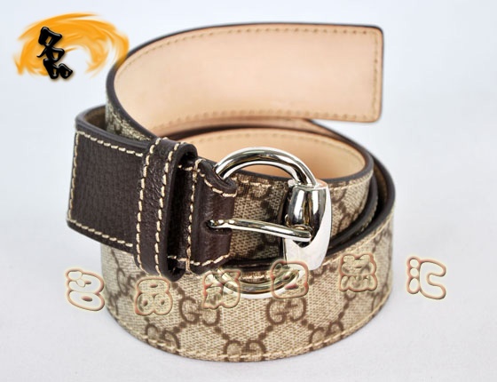 162942 正品品質(zhì) Gucci新款 牛皮配PVC杏色男士皮帶 Gucci皮帶 Gucci腰帶