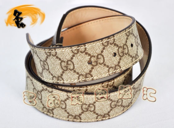 162942 正品品質(zhì) Gucci新款 牛皮配PVC杏色男士皮帶 Gucci皮帶 Gucci腰帶