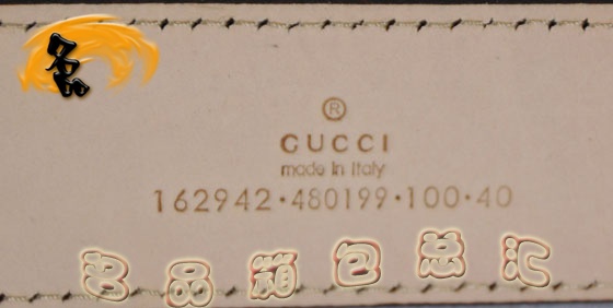 162942 正品品質(zhì) Gucci新款 牛皮配PVC杏色男士皮帶 Gucci皮帶 Gucci腰帶