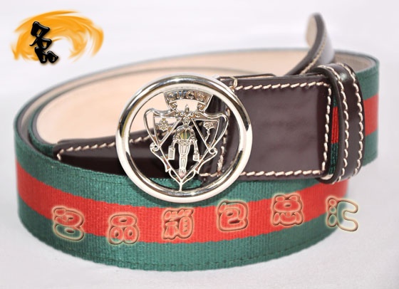 181194 正品品質 Gucci最新款 牛皮配紅綠織帶男士皮帶 Gucci皮帶 Gucci腰帶