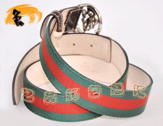 181194 正品品質 Gucci最新款 牛皮配紅綠織帶男士皮帶 Gucci皮帶 Gucci腰帶