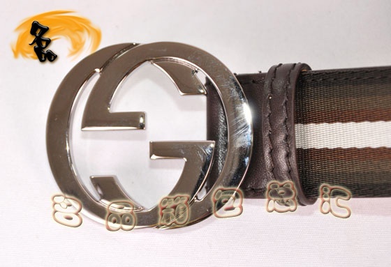 114984 Gucci最新款 男士皮帶 Gucci皮帶 Gucci腰帶 彩條帆布配高檔牛皮