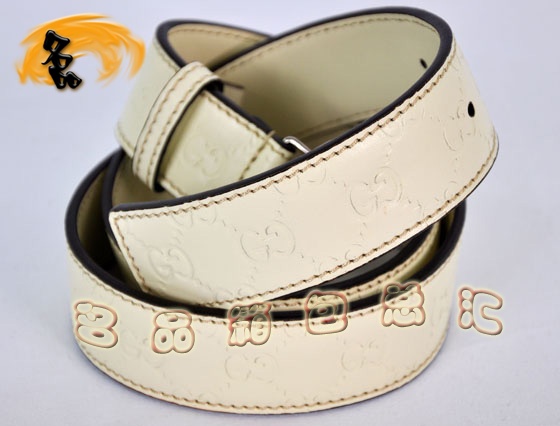 114984 Gucci新款 進口高檔牛皮雙G壓花皮帶 Gucci皮帶 Gucci腰帶 米白色