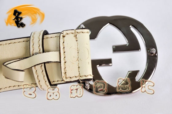 114984 Gucci新款 進口高檔牛皮雙G壓花皮帶 Gucci皮帶 Gucci腰帶 米白色
